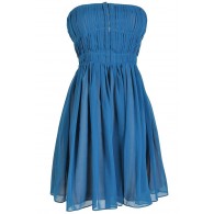 Pleated Strapless Hook and Eye Designer Dress by Minuet in Teal